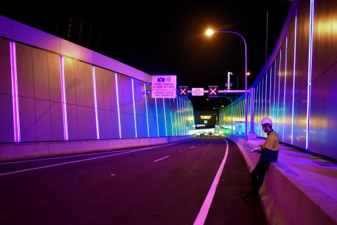 Wattle Dives lighting control in the WestConnex link being programmed by Lightmoves team