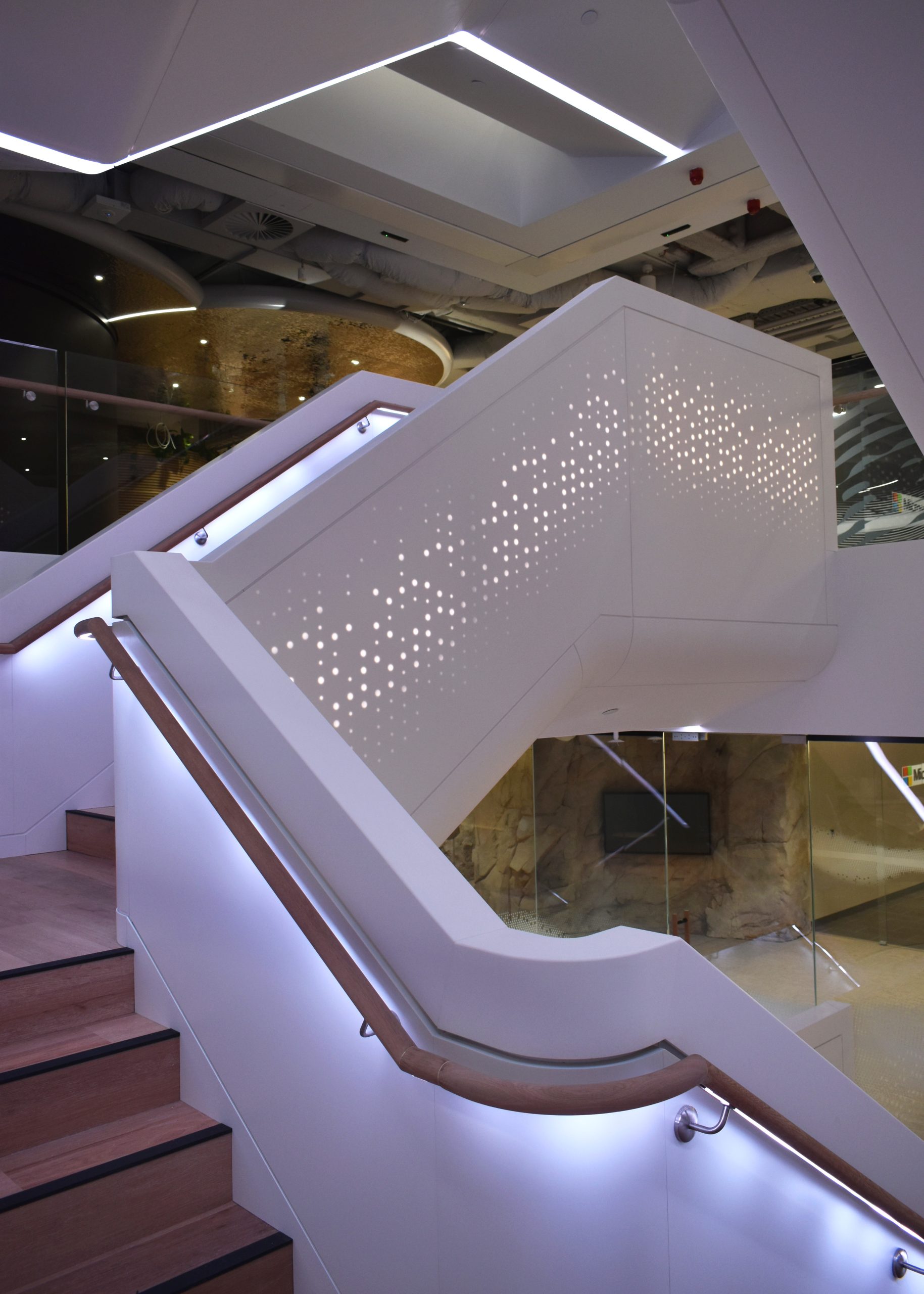 Microsoft stairwell corian staircase intelligent lighting feature lighting Sydney WHITE