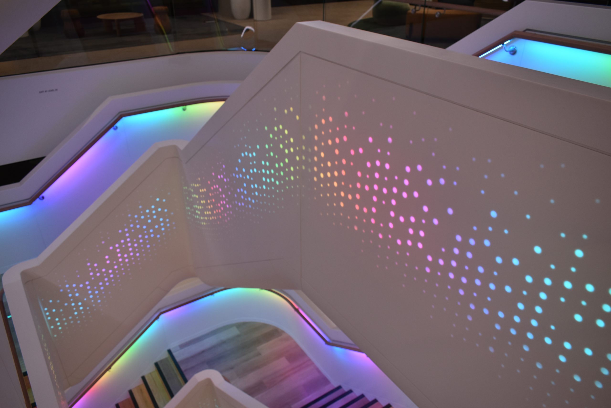 Microsoft stairwell corian staircase intelligent lighting feature lighting Sydney RGBW rainbow LED